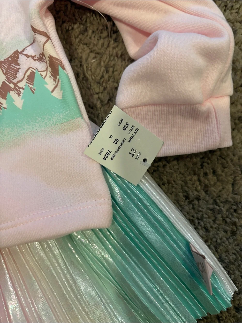 Grinch Pink sweatshirt Top with Mint /pink Iridescent Pleated Skirt